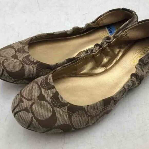 Coach Designer Tan Beige Brown Signature Jacquard Slip-On Ballet Flats Size 7.5 - Picture 1 of 6